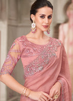 Vegaa Fashion Blush Pink Embroidered Traditional Wedding Saree - Distacart