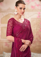 Vegaa Fashion Magenta Pink Embroidered Traditional Wedding Saree - Distacart