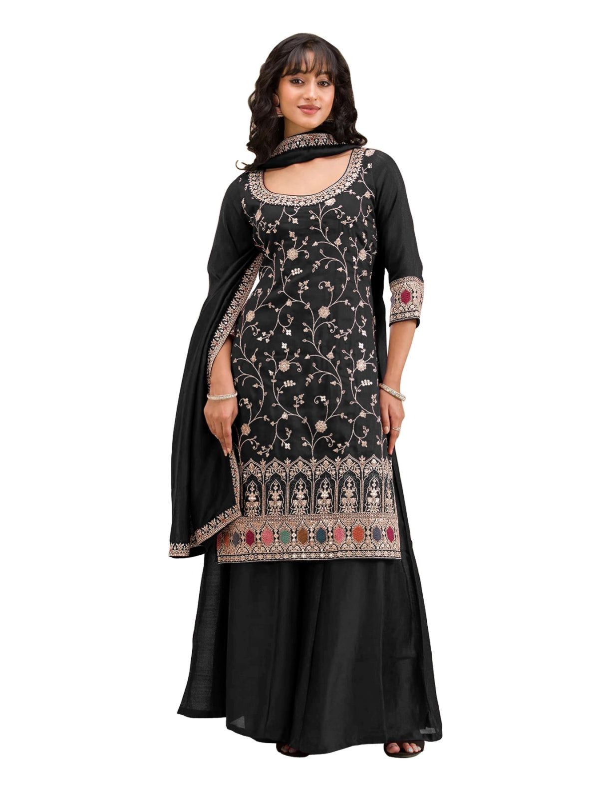Anaita Black Vichitra Suit With Heavy Embroidery Work - Distacart