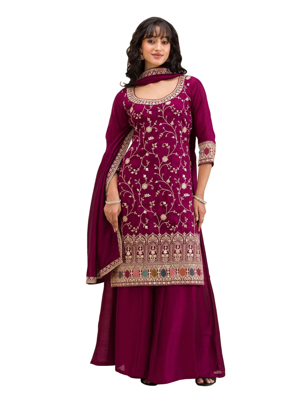 Anaita Maroon Vichitra Suit With Heavy Embroidery Work - Distacart