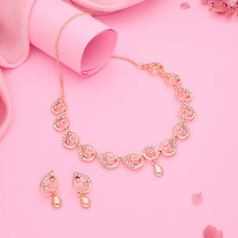 Tehzeeb Creations Brass Rose Gold-Polished White Colour Necklace With Earrings