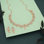 Tehzeeb Creations Brass Rose Gold-Polished White Colour Necklace With Earrings