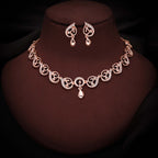 Tehzeeb Creations Brass Rose Gold-Polished White Colour Necklace With Earrings