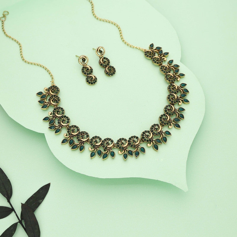 Tehzeeb Creations Gold Pleate Green Colour Choker Set