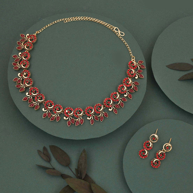 Tehzeeb Creations Gold Pleate Maroon Colour Choker Set
