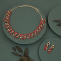Tehzeeb Creations Gold Pleate Maroon Colour Choker Set