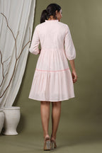 Juniper Peach Swiss Dot Festive Embroidered Tiered Dress For Women - Distacart