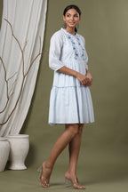Juniper Sky Blue Swiss Dot Festive Embroidered Tiered Dress For Women - Distacart