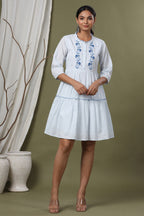 Juniper Sky Blue Swiss Dot Festive Embroidered Tiered Dress For Women - Distacart