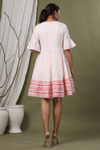 Juniper Peach Cotton Dobby Festive Embroidered Tiered Dress For Women - Distacart