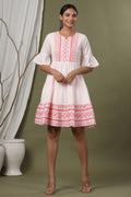 Juniper Peach Cotton Dobby Festive Embroidered Tiered Dress For Women - Distacart