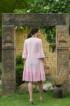Juniper Pink Cotton Dobby Festive Embroidered Tiered Dress For Women - Distacart