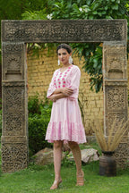 Juniper Pink Cotton Dobby Festive Embroidered Tiered Dress For Women - Distacart