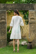 Juniper White Cotton Dobby Festive Embroidered Tiered Dress For Women - Distacart