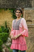Juniper Peach Rayon Festive Embroidered Tiered Tunic For Women - Distacart