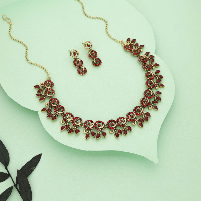 Tehzeeb Creations Gold Pleate Maroon Colour Choker Set