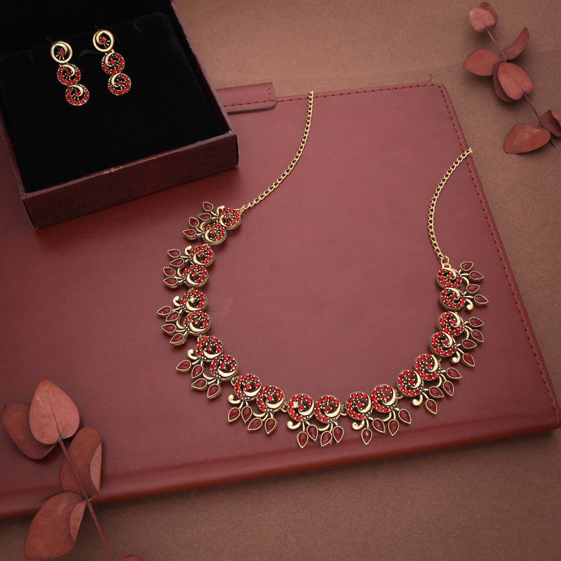 Tehzeeb Creations Gold Pleate Maroon Colour Choker Set
