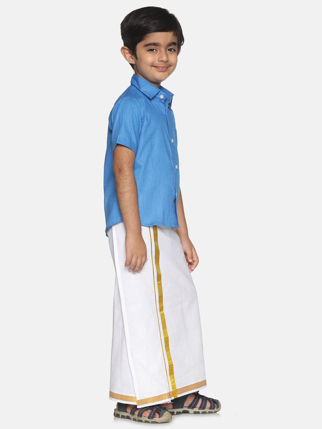 Sethukrishna Boys Blue & White Shirt with Dhoti