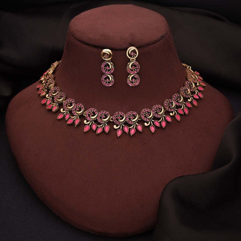 Tehzeeb Creations Gold Pleate Pink Colour Choker Set