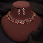 Tehzeeb Creations Gold Pleate Pink Colour Choker Set