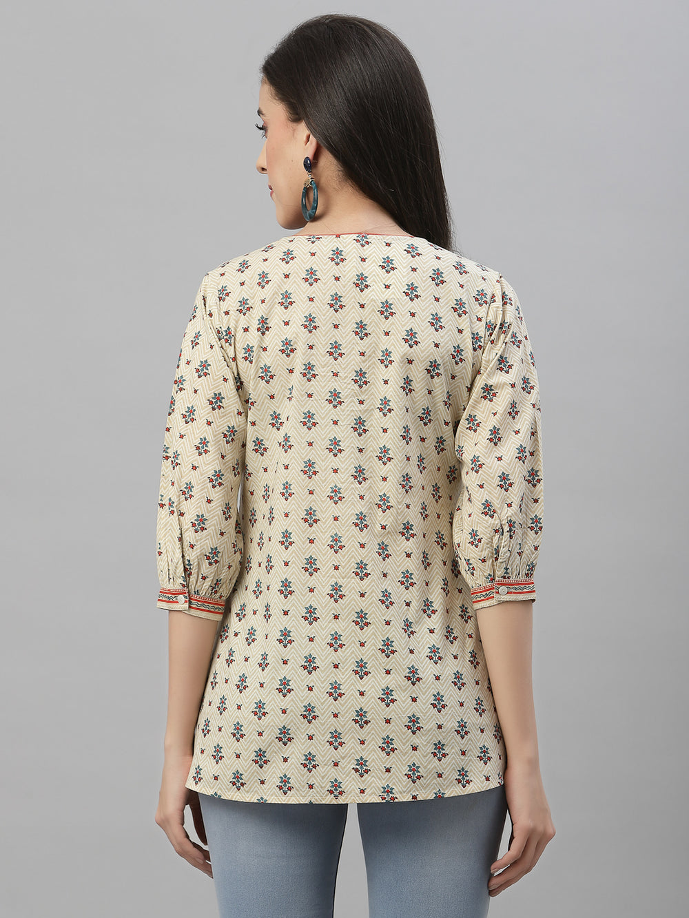 Juniper Beige Cambric Casual Wear Printed A-Line Tunic - Distacart