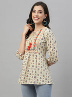 Juniper Beige Cambric Casual Wear Printed A-Line Tunic - Distacart