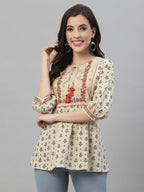 Juniper Beige Cambric Casual Wear Printed A-Line Tunic - Distacart