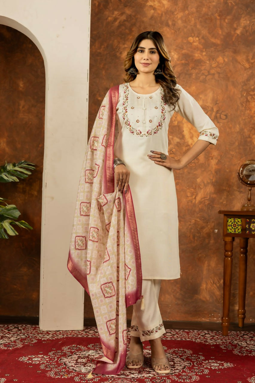 Straight Cut Off-White Salwar Kameez for Eid Party by Infinity Export