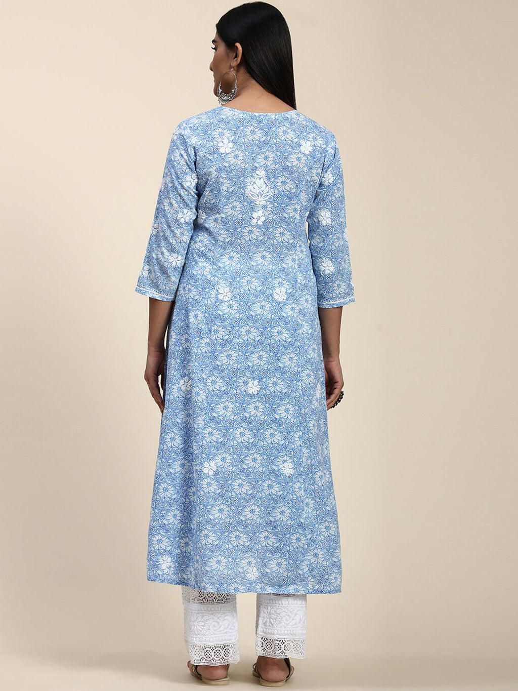 HOUSE OF KARI Floral Embroidered Chikankari Cotton Anarkali Kurta