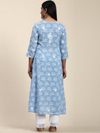 HOUSE OF KARI Floral Embroidered Chikankari Cotton Anarkali Kurta