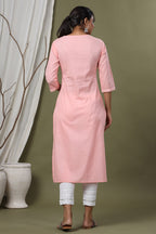 Juniper Pink Cambric Festive Embroidered Straight Kurta For Women - Distacart