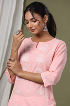 Juniper Pink Cambric Festive Embroidered Straight Kurta For Women - Distacart