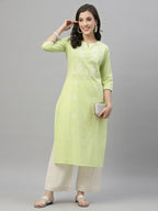 Juniper Pista Green Cambric Festive Embroidered Straight Kurta For Women - Distacart