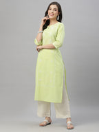 Juniper Pista Green Cambric Festive Embroidered Straight Kurta For Women - Distacart