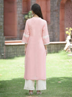 Juniper Peach Cambric Festive Embroidered Straight Kurta For Women - Distacart