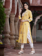 Juniper Women's Yellow Cambric Embroidered Straight Kurta - Distacart