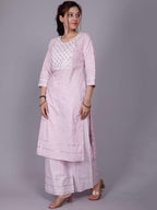 HERE&NOW Pink Ethnic Motifs Embroidered Sequinned Pure Cotton Kurta with Palazzos
