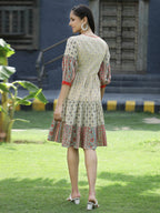 Juniper Beige Cambric Festive Embroidered Tiered Short Dress For Women - Distacart