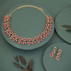 Tehzeeb Creations Gold Pleate Pink Colour Choker Set