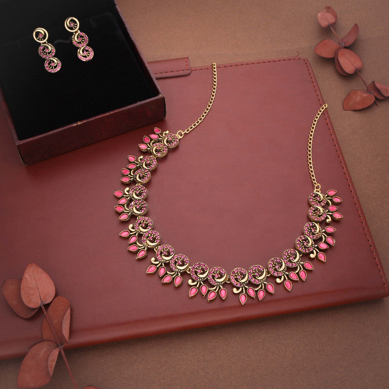 Tehzeeb Creations Gold Pleate Pink Colour Choker Set