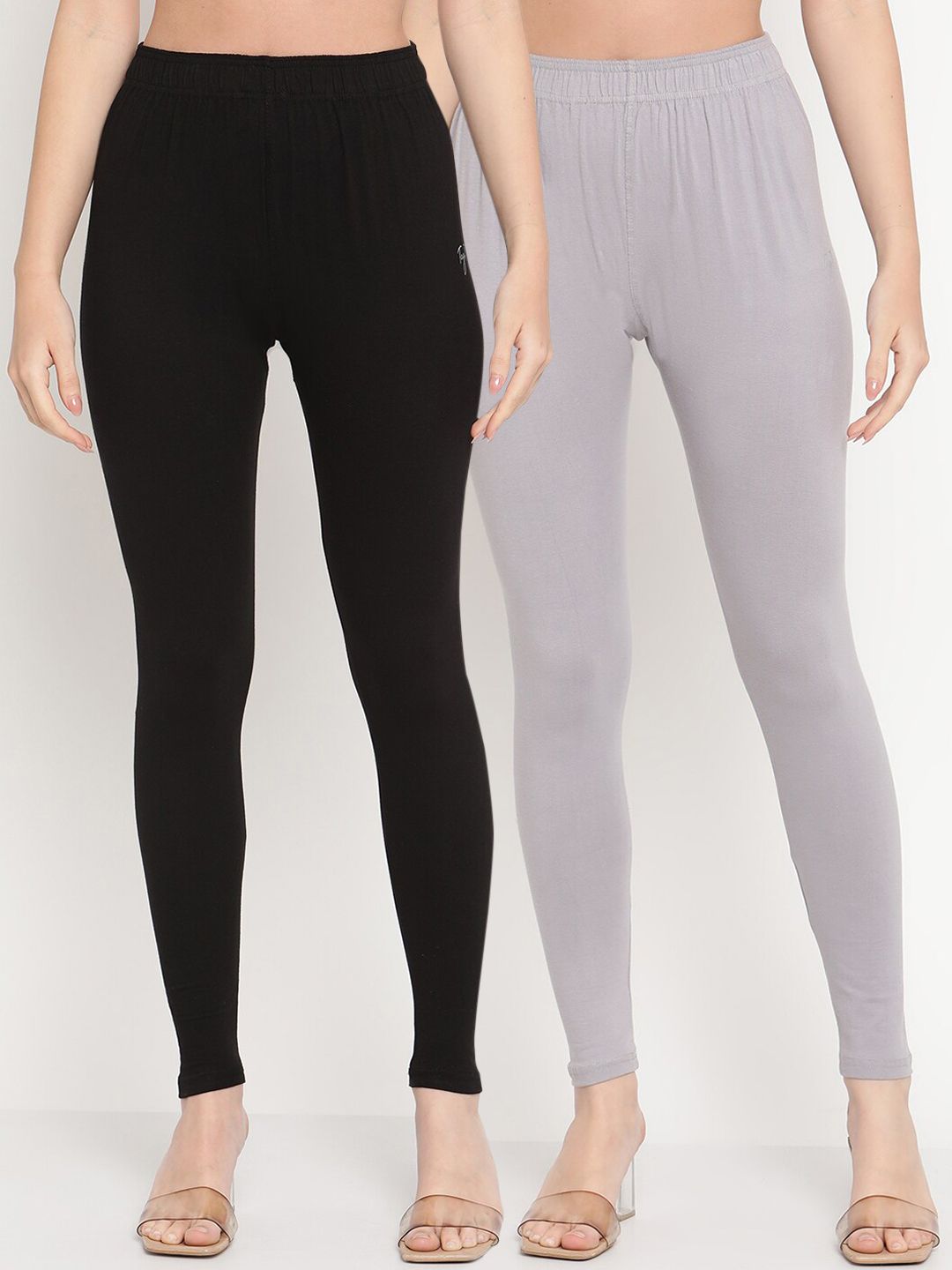 TAG 7 Women Pack Of 2 Solid Comfort-Fit Ankle-Length Leggings