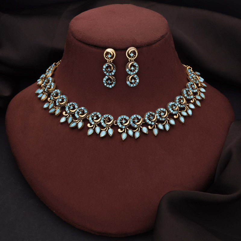 Tehzeeb Creations Gold Pleate Sky Blue Colour Choker Set