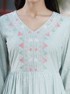 Juniper Women's Mint Green Cotton Dobby Embroidered A-Line Short Dress - Distacart