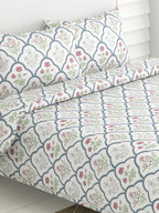 haus & kinder Blue & White Ethnic Motifs 186 TC King Bedsheet with 2 Pillow Covers - Distacart
