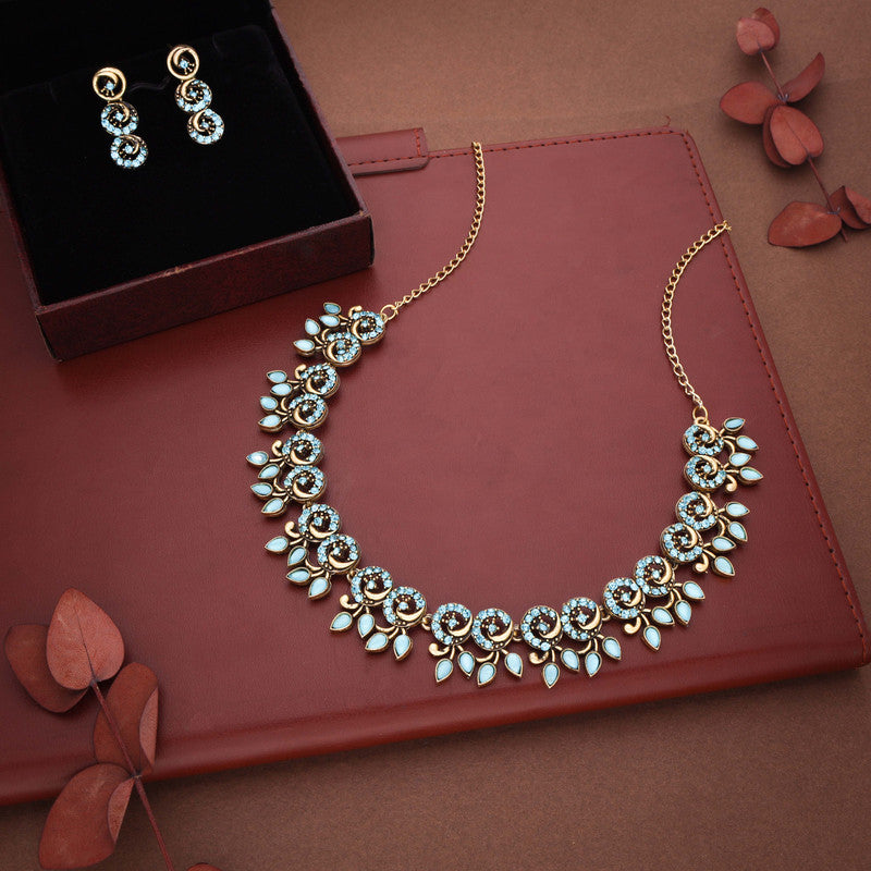 Tehzeeb Creations Gold Pleate Sky Blue Colour Choker Set