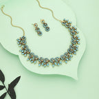 Tehzeeb Creations Gold Pleate Sky Blue Colour Choker Set