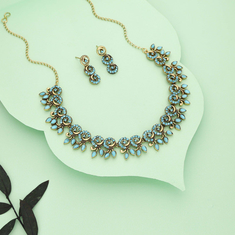 Tehzeeb Creations Gold Pleate Sky Blue Colour Choker Set