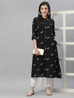 Juniper Black Rayon Festive Printed A-Line Kurta For Women - Distacart