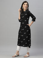 Juniper Black Rayon Festive Printed A-Line Kurta For Women - Distacart