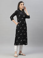 Juniper Black Rayon Festive Printed A-Line Kurta For Women - Distacart